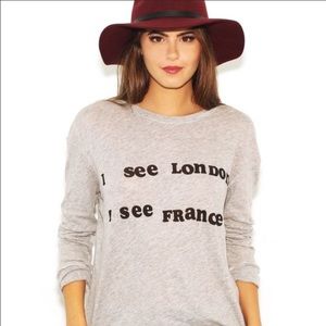 WILDFOX I see London I see France long sleeve gray tissue tee shirt size small